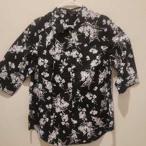 Casual Black and White Floral Button Down Shirt